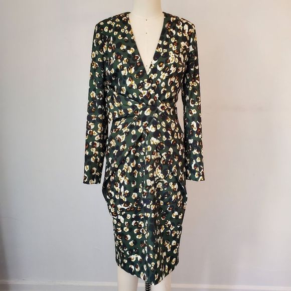 Badgley Mischka 🌟NEW🌟 Draped abstract green print dress. Size 4 - Picture 3 of 6